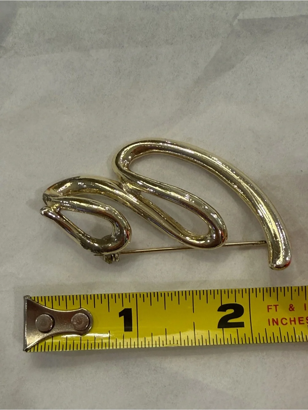 Gold Tone Sculptural Snake Brooch Pin